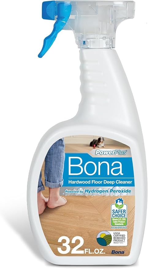Bona PowerPlus Hardwood Floor Deep Cleaner Spray - 32 fl oz - Refillable | Oxygenated Formula and Residue-Free Floor Cleaning Solution - for Wood Floors