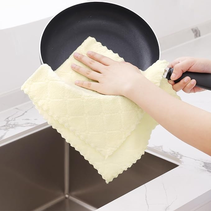 Homaxy 12 Pack Dish Towels for Kitchen (10 x 20 Inches, Cream Yellow), Super Soft and Absorbent Coral Velvet Dish Cloths for Washing Dishes, Nonstick Oil Fast Drying Microfiber Cleaning Cloth