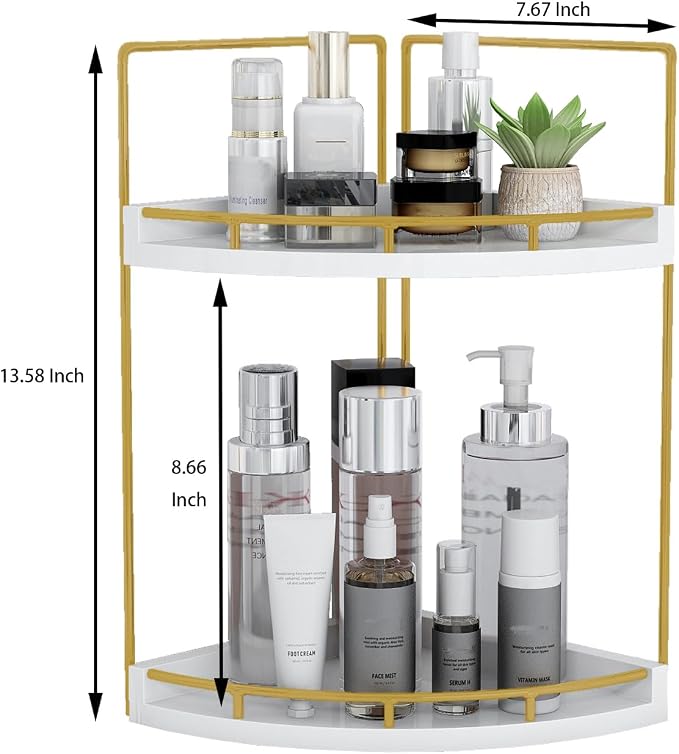 Dorhors 2-Tier Bathroom Counter Organizer,Vanity Counter Corner Shelf, Skincare, Wood Countertop Bathroom Storage and Organization for Kitchen (Gold)