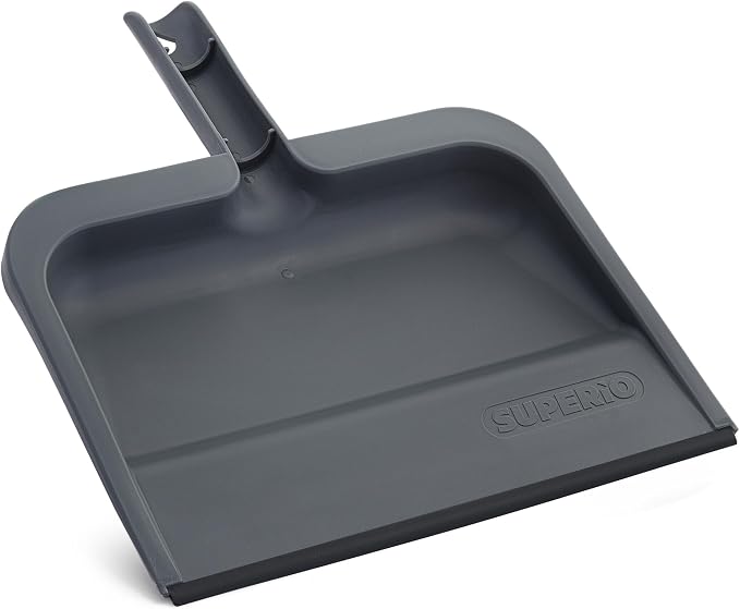Superio Clip-On Dustpan with Rubber Lip - 10-inch Wide Durable Plastic Dust Pan with Comfort Grip Handle, 2-Pack (Grey)