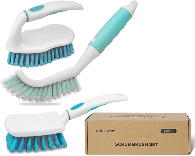 3 Pack Scrub Brush Set, Heavy-Duty Scrub Scrubbing Brushes for Cleaning | Grout Brush with Stiff Bristles Cleaning Brush for Bathroom, Bathtub, Kitchen, Floor, Tub, Tile, Sink