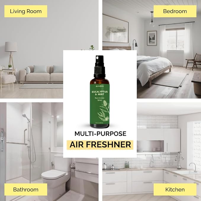 Eucalyptus & Mint Air Freshener Spray for Room & Linen 100ml by Aromafume | Made with Pure Eucalyptus & Mint Essential Oil | Aromatherapy Spray to Refresh & Revitalize | Mist for Bedding, Fabrics