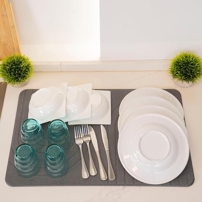 LIFSEZY- Large Stone Drying Mat for Kitchen Counter – Quick Dry Stone Mat Kitchen Accessory, Diatomaceous Earth Mat for Sink, Dishes, and Utensils, Gray.