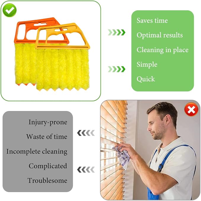 DXNQ 2 PCS Blind Cleaner Duster Tool, Window Venetian Hand-held 7 Finger Dusting Cleaner Brush, Blinds Cleaning Brush Tool for Window Shutters Air Conditioner, Car Accessories (Orange+Yellow)