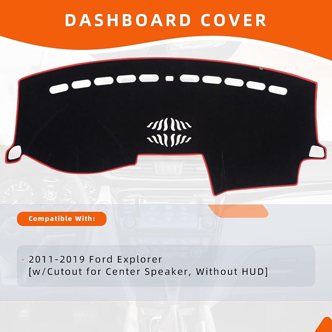 Dashboard Cover Dash Mat Fit for Fo-rd Explorer 2019-2011 (Without HUD Models), Car Dash Board Mat Anti-Glare Carpet, Non-Slip Pad Sunshield Protector (Red Border Banding)