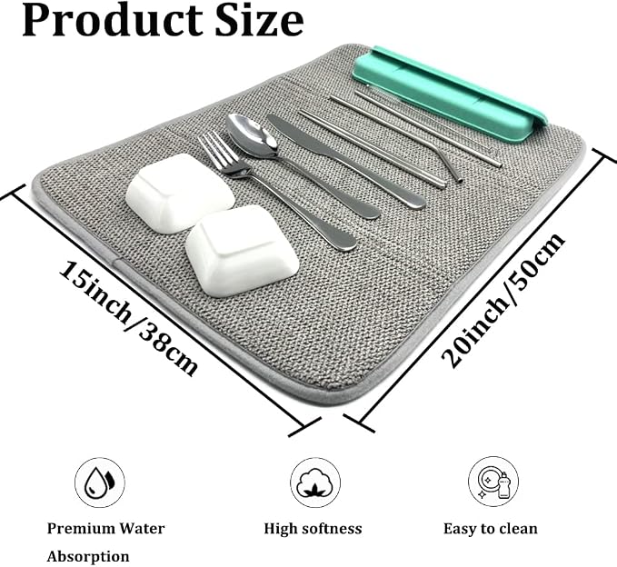 3 Pack Dish Drying Mat,Absorbent Microfiber Dishes Drainer Mats for Kitchen Counter Large Size 20 X 15 Inch,Dish Drying Pad(Beige/Grey/Blue)