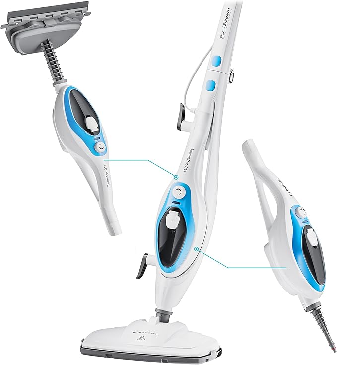 PurSteam 10-in-1 Steam Mop, Floor Steamer with Detachable Handheld Steam Cleaner for Tile, Hardwood Floors | Steam Mop with 10 Accessories | Detachable Steam Cleaner for Hard Floors, Stone, Hardwood, Tile | Washable Dirt Grip Pads