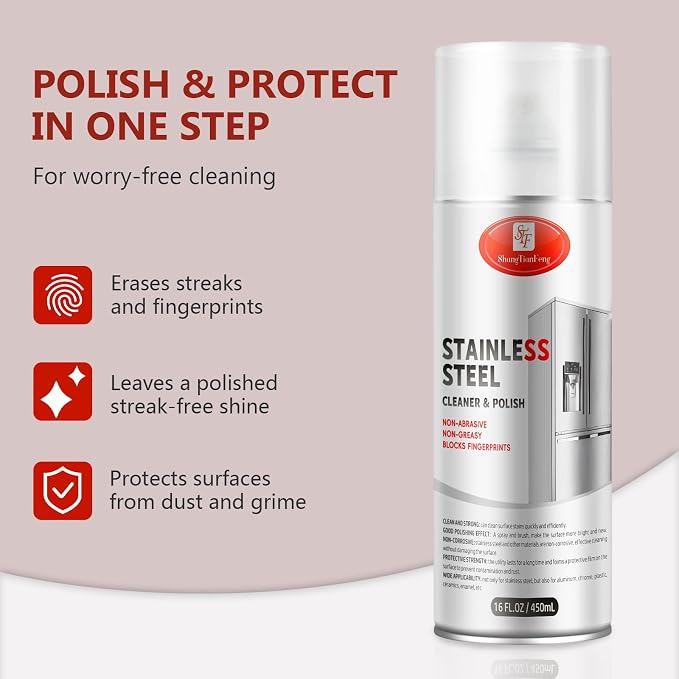 Stainless Steel Cleaner & Polish （17OZ Pack of 2）- Quick Shine, Streak-Free Formula - Safe for Appliances, Cookware, Sinks - Restores Shine - Eco-Friendly
