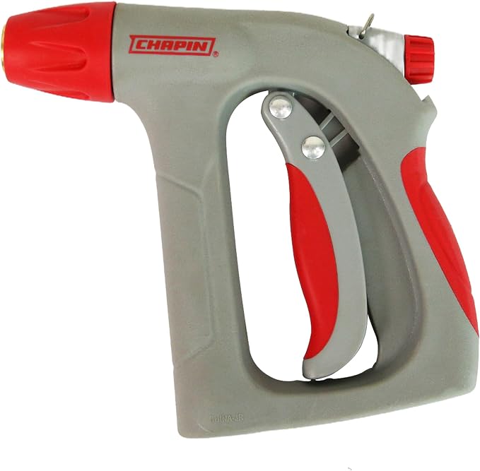 Chapin 4695: Industrial High Temp, High Pressure Front Grip Spray Nozzle with Threaded Connection, Rated Up to 160°F and 125 PSI, Red/Black