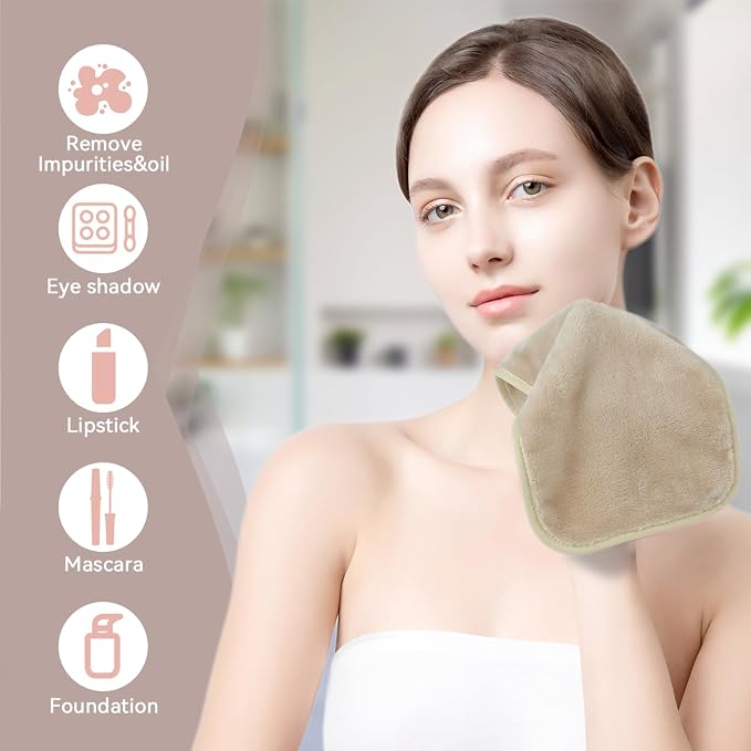 Nugilla Makeup Remover Cloths, 8 Packs Makeup Remover Towels Reusable Face Wash Cloth, Soft Microfiber Face Cloth for Women(Beige)