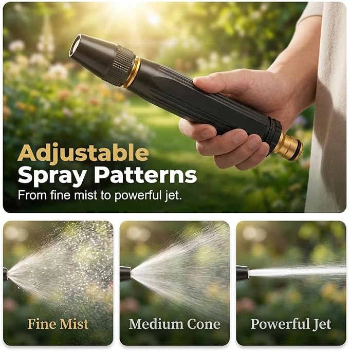 2026 New Heavy Duty High Pressure Hose Nozzle, 8X Booster Car Wash Water Gun with Adjustable Spray (Jet/Mist/Shower), Copper Alloy, Tool-Free Setup – for Garden, Lawn, Plant Watering，1PCS