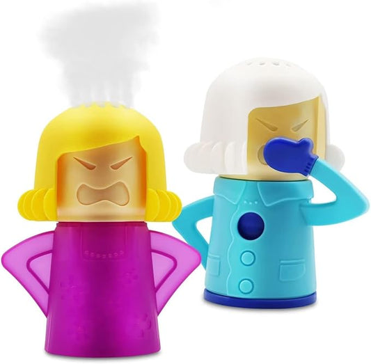Angry Mom Microwave Oven Steam Cleaner and Chilly Freezer Odor Absorber Deodorizer Equiment 2 Pcs Kitchen Gadget Tools Quickly Removes Stains and Odors (Purple & Teal)