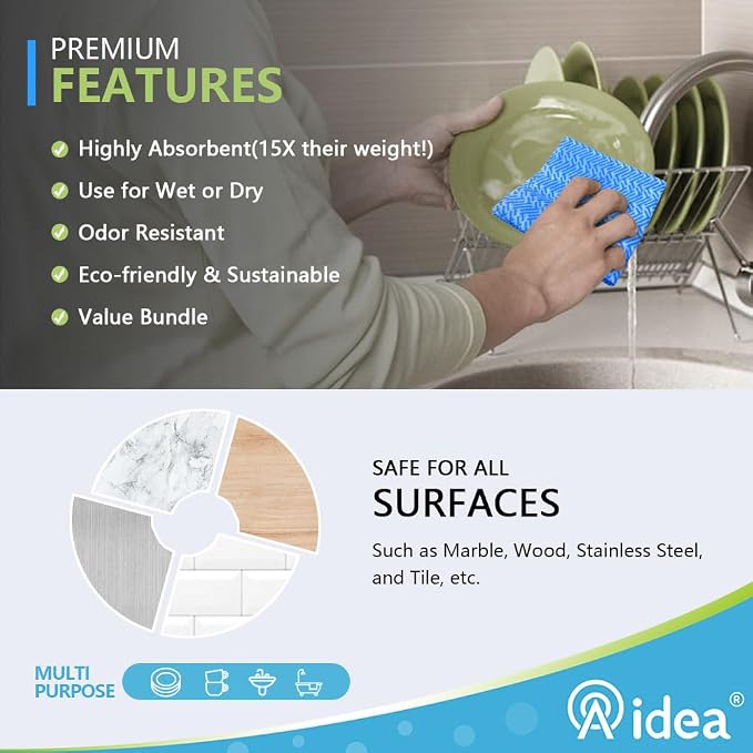 AIDEA Cleaning Wipes, Multi-Purpose Towel Reusable Cleaning Cloths-80Ct(1 Pack), Domestic Wipes, Dish Cloths-(12''x24'')