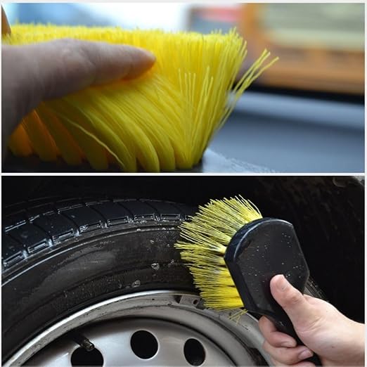 8" Utility Scrub Brush, Plastic Handle, Nylon Bristles, Heavy Duty Cleaning Brush for Outdoor, Wheels and Tire