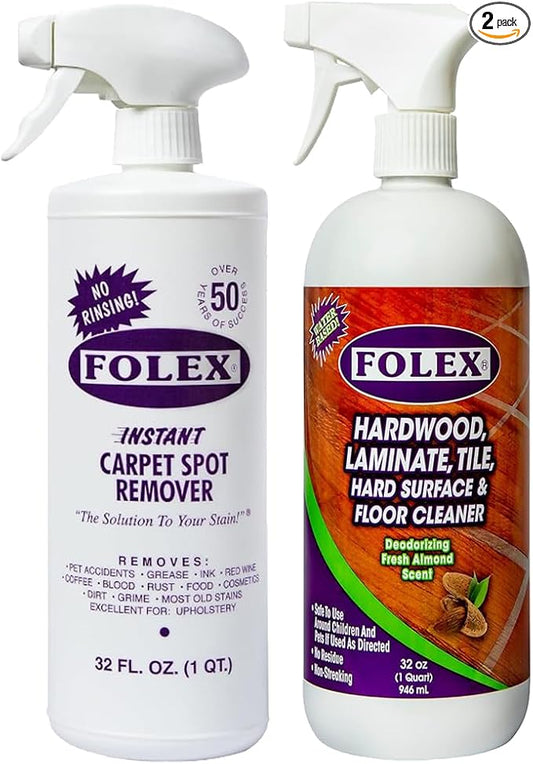 FOLEX Instant Carpet Spot Remover and Hardwood, Laminate, Tile & Floor Cleaner Bundle – Powerful Stain Remover for Carpet, Rugs, Upholstery, and Multi-Surface Floor Cleaning, 32 oz Each