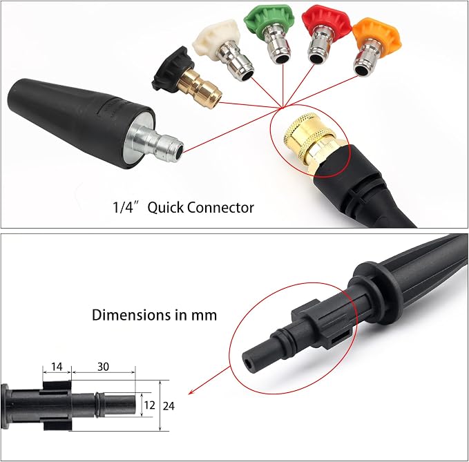 Pressure Washer Replacement Spray Wand with Turbo Nozzleand 5 Spray Tips and Belt Clip Nozzle Holder, Compatible with Bosch, AR Blue Clean, Stanley Pressure Washers