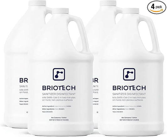BRIOTECH Sanitizer Disinfectant Hypochlorous, Kill 99.99% of Viruses & Bacteria, Control Mold, Eliminate Odor, Gentle for Nursery & Play Rooms, Food Contact Surface Sanitizer, 1 Gallon Refill (4 Pack)
