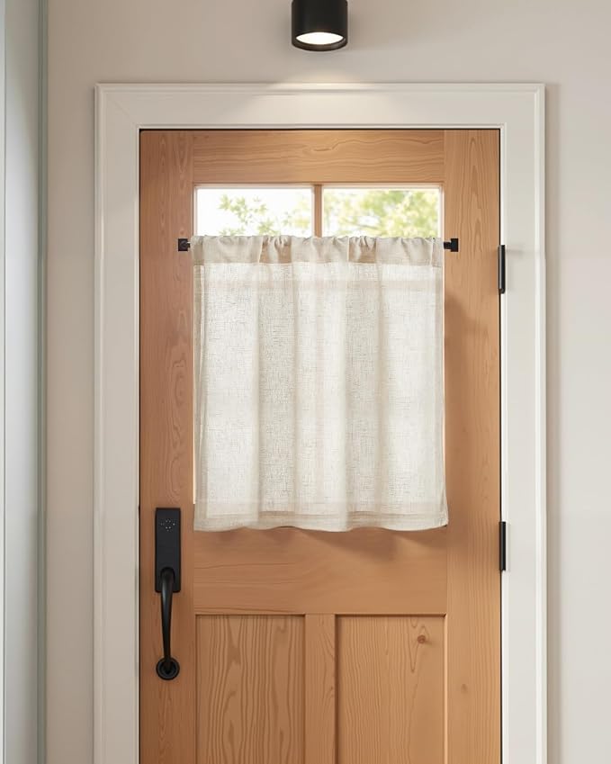 jinchan Rustic Linen Rod Pocket Tier Curtains, 26x36, 2 Panels, Natural | Light filtering, cafe curtains, machine washable, farmhouse, kitchen, bathrooms, laundry, small window, over sink