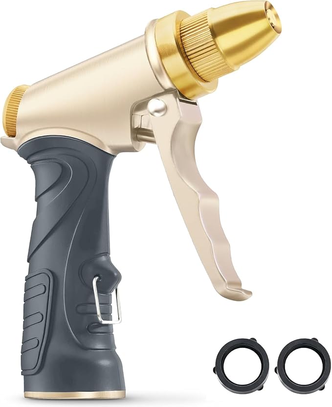 Hose Nozzle, 100% Heavy Duty Metal Garden Hose Spray Nozzle, Full Brass Nozzle High Pressure Water Hose Nozzles with Adjustable Spray Patterns for Watering Plants, Car Washing, and Pet Showering | Nozzle High Pressure Water Hose Nozzles with Adjustable...
