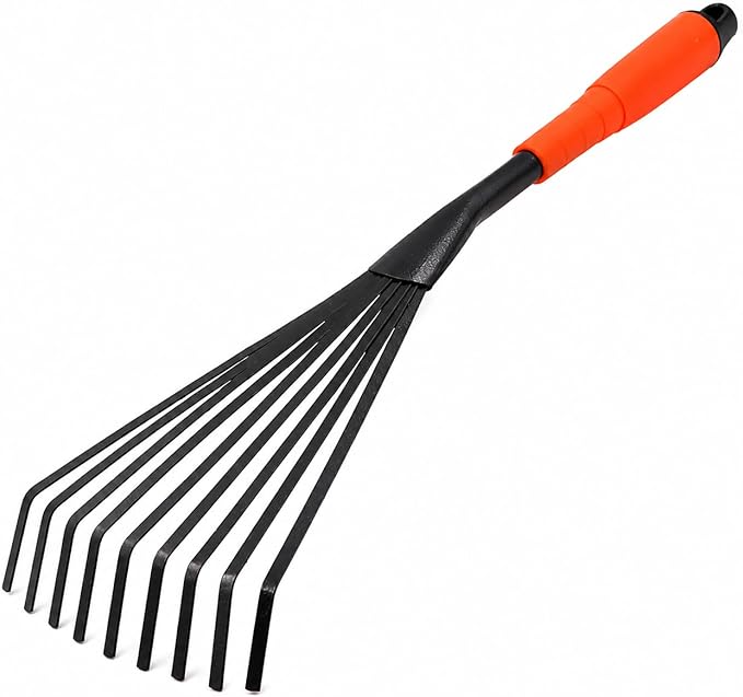 Finder Hand Rake, 15.6 Inch Gardening Hand Tool with Ergonomic Handle and Hanging Hole for Storage, Steel Garden Rake for Flower Beds, Leaves, Mulch, Soil Loosening, Tight Spaces
