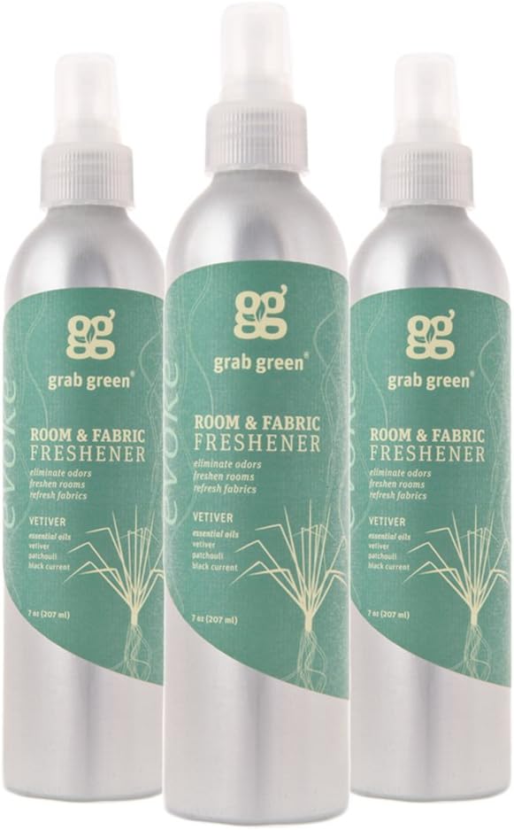 Grab Green Room and Fabric Freshener Spray, Vetiver, 3 x 7 oz Bottles | Plant & mineral-based, Odor Eliminator, Naturally derived, Made in USA