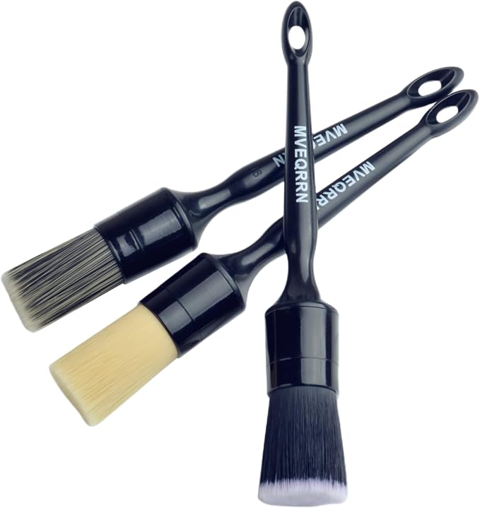 MVEQRRN 3PCS Car Detailing Brush Set, Boars Hair & Soft Auto Brushes | No Scratch,Detailing Brush for Air Vent,Leather Seat,Detail Brushes Car Detailing for Interior Exterior