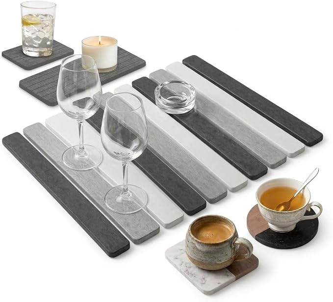 5 Pcs - Large Stone Dish Drying Mat for Kitchen Counter, Foldable Quick Dry Stone Dish Mat, Diatomaceous Earth Water Absorbing Pad 24"×16" & 2*8"x4" with 2 Coasters (Dark Grey + Light Grey + Grey)
