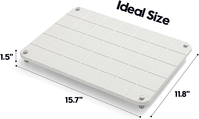 Razborci Stone Dish Drying Mat for Kitchen Counter, Water Absorbing Bathroom Tray Sink Organizer, Diatomaceous Earth Countertop Dish Rack Riser Sponge Holder Soap Dish, Gray Beige, 16" x 12"