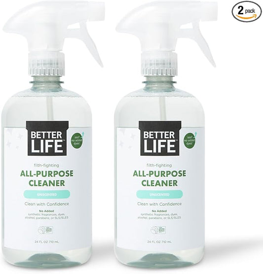 Better Life All Purpose Cleaner - Multipurpose Home and Kitchen Cleaning Spray for Glass, Countertops, Appliances, Upholstery & More - Multi-surface Spray Cleaner - 24oz (Pack of 2) Unscented