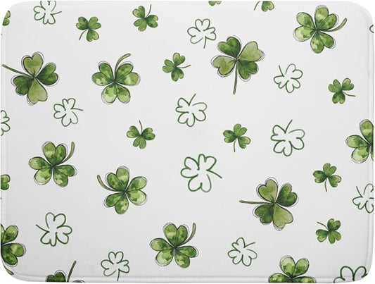 St Patricks Day Dish Drying Mat for Kitchen Counter Cute Shamrocks Holiday Microfiber Absorbent Dish Draining Reusable Washable Foldable Extra Large 18"x24"