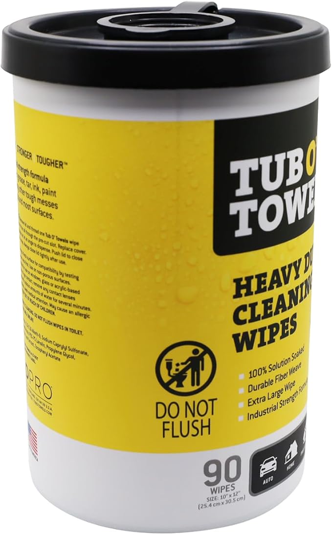 Tub O' Towels TW90 Heavy-Duty 10" x 12" Size Multi-Surface Cleaning Wipes, 90 Count Per Canister, 6 Pack