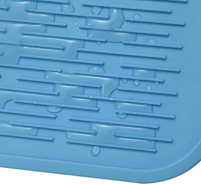 MicoYang Silicone Dish Drying Mat for Multiple Usage,Easy clean,Eco-friendly,Heat-resistant Silicone Mat for Kitchen Counter or Sink,Refrigerator or Drawer Liner Light Blue 5XL 36inches x 18inches