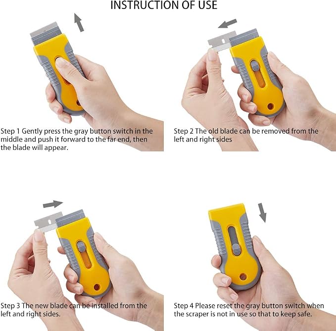 Retractable Razor Blade Scraper Tool with 15 pcs Extra Blades, Cleaning Scraper Tool for Removing Labels, Stickers, Decals, Paint from Glass and Stovetop -WEGAZ