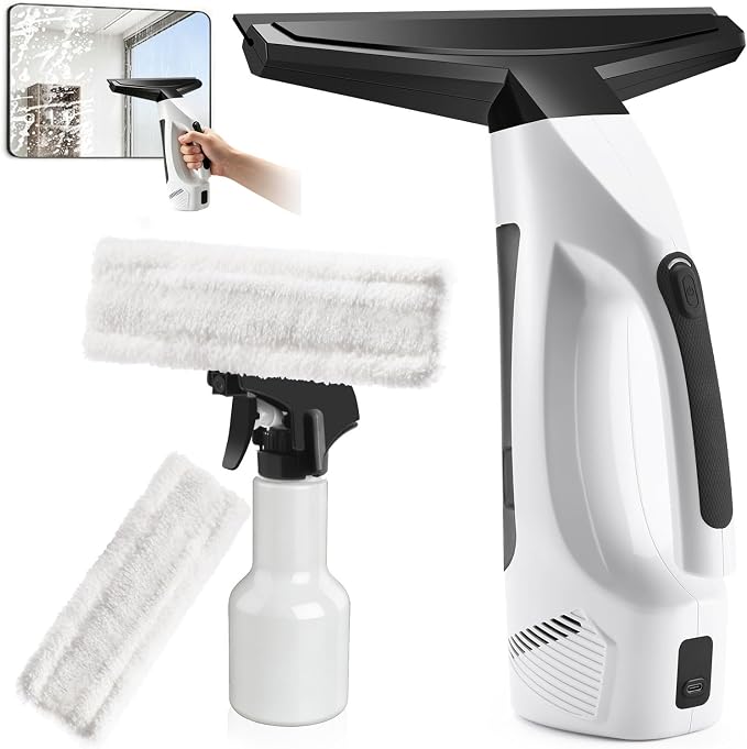 Window Vacuum Squeegee Cordless, 3-in-1 Electric Window Cleaner Tool with 2200Pa Strong Suction, 2200mAh Rechargeable Battery & 200ml Water Tank, Streak-Free for Shower Doors, Mirrors, Car, Windows