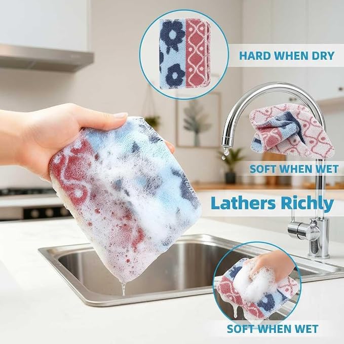 Amarelle Scrub,Eco-Friendly Reusable Dish Scrubbers for Washing Dishes,Soft Safe and Non-Scratch Scrubber, Durable Scouring Pad for Kitchen and Household Cleaning (Sunlit Carnival, 5-Pack)
