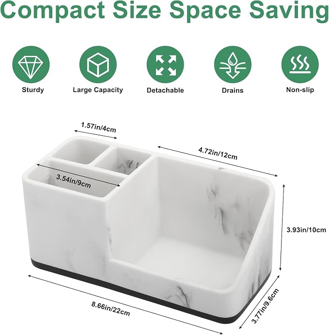 PARKMANI Marble Bathroom Counter Organizer, Kids Electric Toothbrush and Toothpaste Holders for Bathroom Organizers and Storage (Marble)