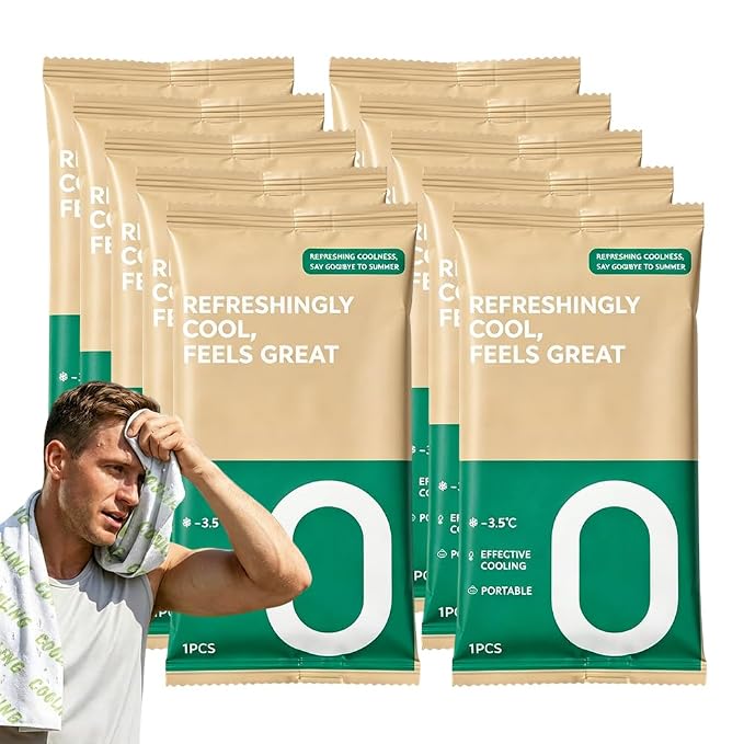 Disposable Cooling Wipes Instant Ice Towel (Dark Green, 10PCS) | Extra Large Size, Individually Wrapped, Moisture Activated, Hiking & Camping, Gym & Sports