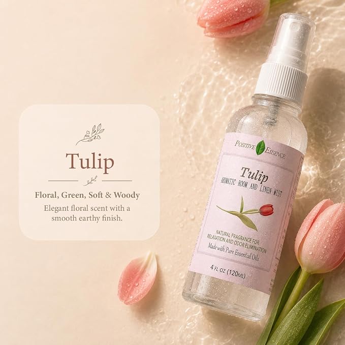 Tulip Linen & Room Spray, Natural Aromatic Bathroom Spray Made with Pure Essential Oils, Home Fragrance for Relaxation and Odor