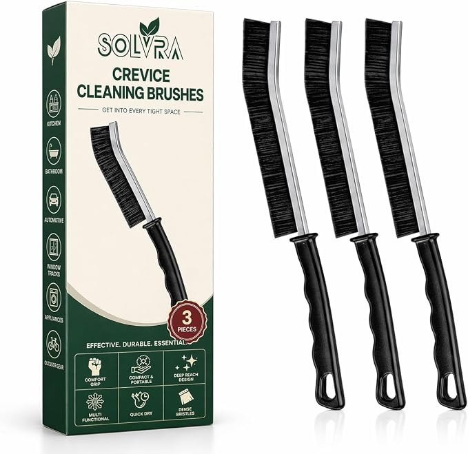 Crevice Cleaning Brush Set – 3Pcs Hard Bristle Cleaning Tools for Grout, Tile Floors, Gaps & Narrow Spaces – Small Grout Scrub Brush for Cleaning Bathroom, Shower, Window Tracks, Kitchen