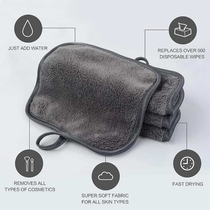 SINLAND Makeup Remover Cloth Reusable Microfiber Face Cloth for Washing Face Makeup Remover Towels Soft Face Washcloth with Mesh Bag 12 Pack 6" x 6"