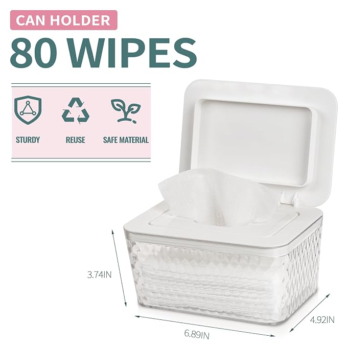 Wipes Dispenser, One-Handed Operation Wipe Holder for Baby & Adult, Seal-Designed Wipes Container for Bathroom Keep Diaper Wipes Fresh (White)