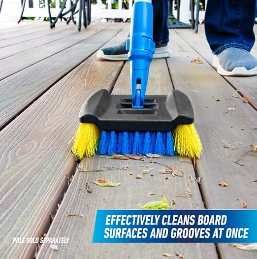 Unger Professional Lock-On Wood & Composite Deck Brush, Scrub for Outdoor Decks with Durable Dual-Bristle, Swivel Deck Cleaning Brush for Home & Business