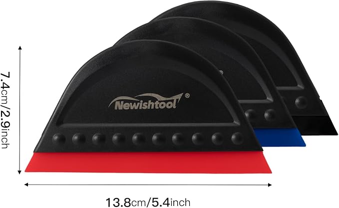 NEWISHTOOL Window Tint Squeegee Black Small Scraper for Vinyl PPF Tools | 3 PCS Different Hardness Channel Blade Mini Squeegee with Handle for Car Windshield Glass Mirror Cleaning Water Removal