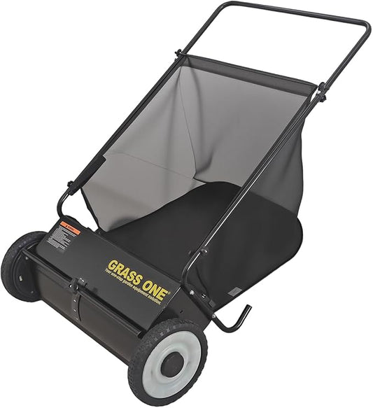 26 Inch Push Lawn Sweeper with 7 Cu.Ft Collection Bag | Yard Sweeper With 4 Spinning PP Brushes, Durable Steel Frame, Adjustable Height And Rubber Tires For Easy Yard Cleanup.