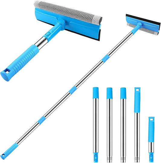 SetSail Window Squeegee 2 in 1 Window Cleaner Tool with 57in Extension Pole | Professional Sponge Squeegee for Window Cleaning Car, Windshield, Glass, Shower, Blue