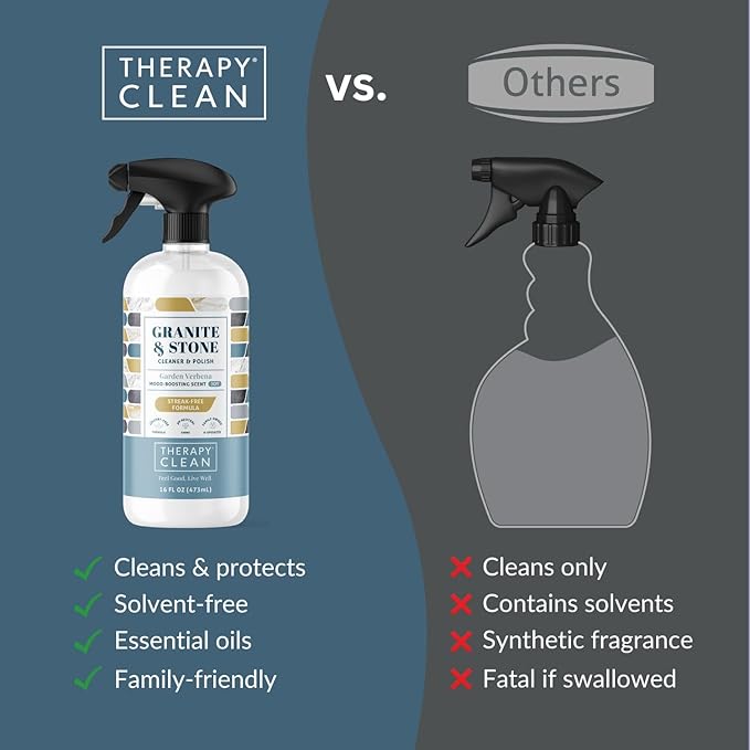 Therapy Granite & Stone Cleaner and Polish - Marble & Quartz (2 Pack) | Safe for granite, marble, quartz, quartzite & sealed stone countertops. Two 16oz bottles. Streak-free, non-toxic formula.