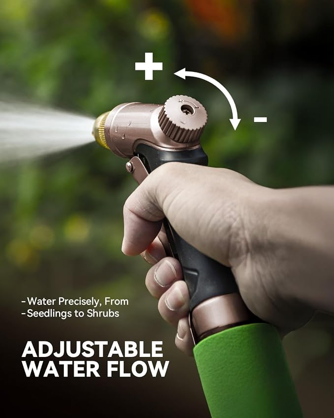 RAINPOINT Garden Hose Nozzle, 100% Heavy Duty Metal Hose Sprayer, High Pressure Water Hose Nozzle with Adjustable Spray Patterns and Flow Control for Watering Plants, Car Washing, Pet Washing, Brown