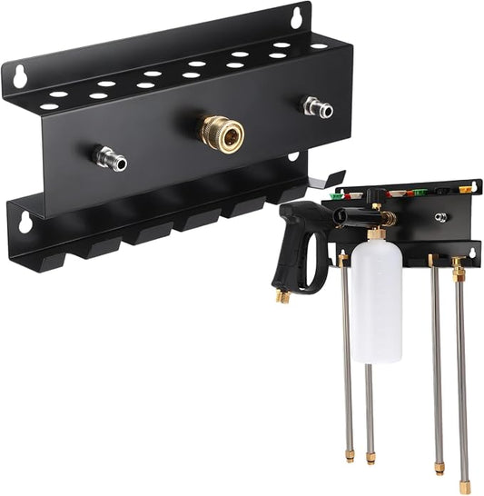 DoubleFill Pressure Washer Gun Holder, Wall Mount Foam Cannon Holder, Car Wash Accessories Organizer for Wand/Nozzle Tips, 1/4'' Pressure Washer Accessories Storage Rack(Black)