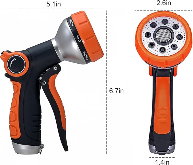 Garden Hose Nozzle Heavy Duty, High Pressure Adjustable 8 Patterns | Metal Water Hose Nozzle Volume Control Valve Attachment Hose Sprayer Nozzle for Outdoor Garden Watering Car Washing
