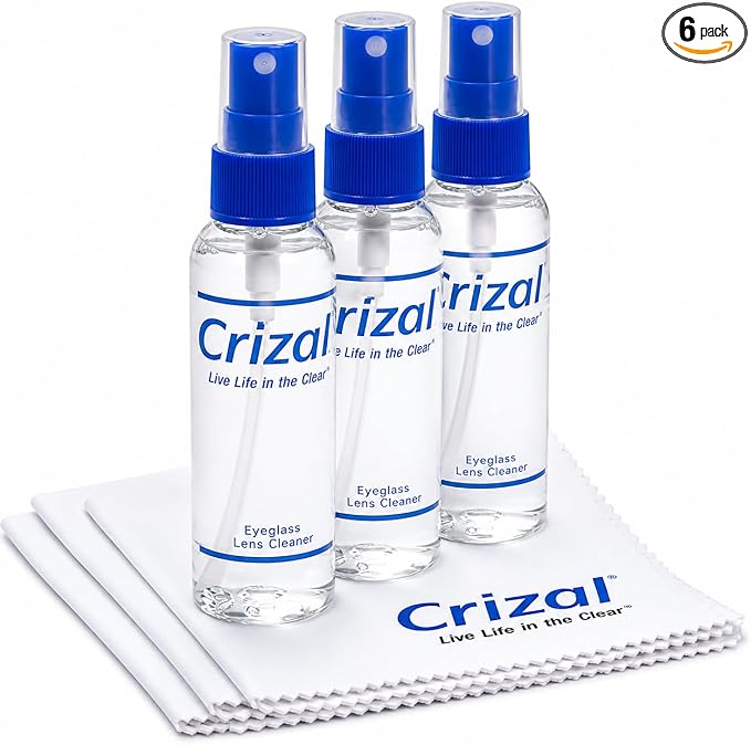 Crizal® Eyeglass Cleaner Kit | 6-Pack with Lens Cleaner Spray & Premium Microfiber Cleaning Cloth | Designed & Tested by Crizal® | Safe for Advanced AR & Anti-Reflective Lens Coatings